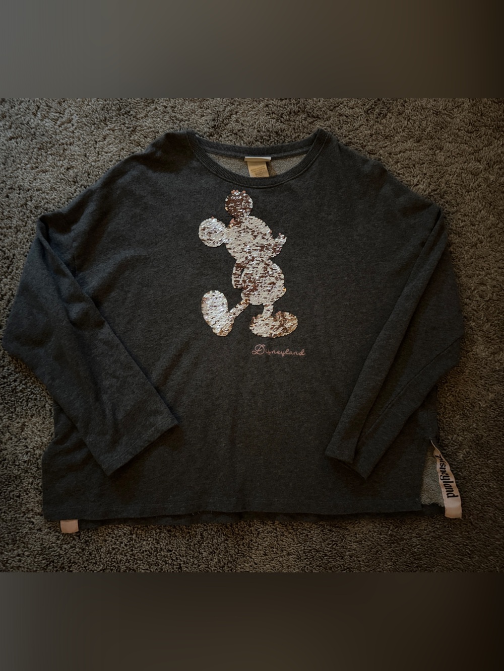 Disneyland Kids Dark Gray Sequin Mickey Long Sleeve Top